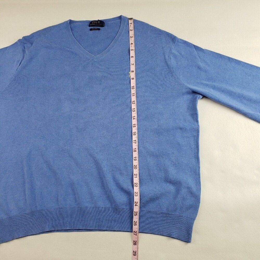 Polo Ralph Lauren Pima Cotton Sweater Mens XXL Blue V Neck Pony Pullover - Picture 8 of 9